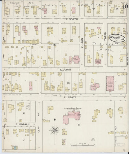 Sanborn Fire Insurance Map from Jacksonville, Morgan County, Illinois (1887), Sheet #0010 - Complete Map Set gallery image, historic Sanborn map, vintage wall art, Illinois Illinois