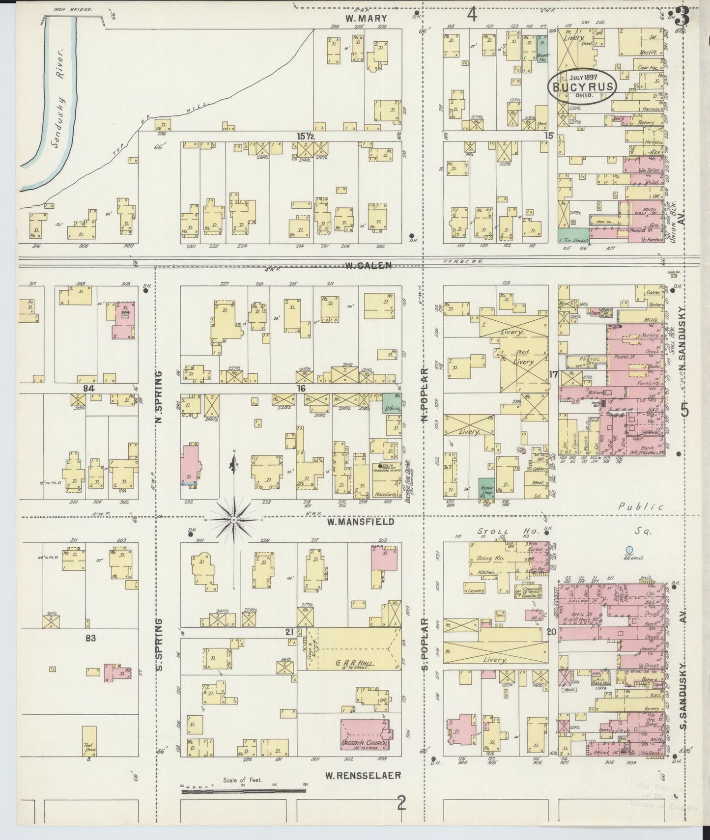 Sanborn Fire Insurance Map from Bucyrus, Crawford County, Ohio (1897), Sheet #0003 - Historic Sanborn Fire Insurance Map Print, vintage old map wall art, antique decor, genealogy gift, Ohio Ohio map