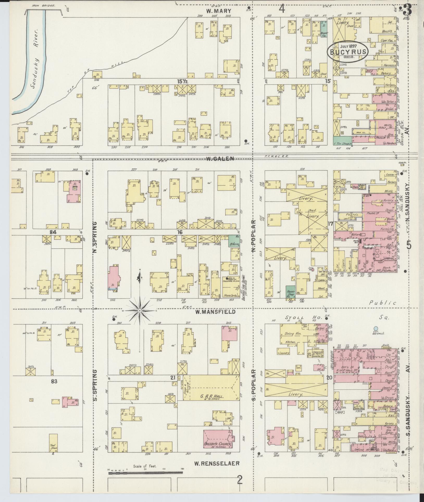 Sanborn Fire Insurance Map from Bucyrus, Crawford County, Ohio (1897), Sheet #0003 - Historic Sanborn Fire Insurance Map Print, vintage old map wall art, antique decor, genealogy gift, Ohio Ohio map