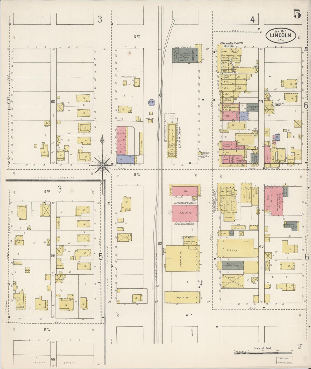 Sanborn Fire Insurance Map from Lincoln, Placer County, California (1910), Sheet #0005 - Complete Map Set gallery image, historic Sanborn map, vintage wall art, California California