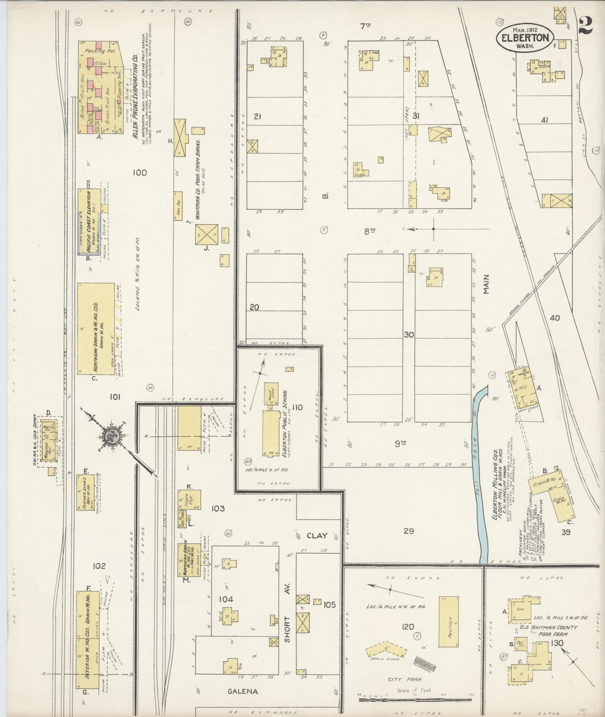 Sanborn Fire Insurance Map from Elberton, Whitman County, Washington (1912), Sheet #0002 - Historic Sanborn Fire Insurance Map Print, vintage old map wall art, antique decor, genealogy gift, Washington Washington map