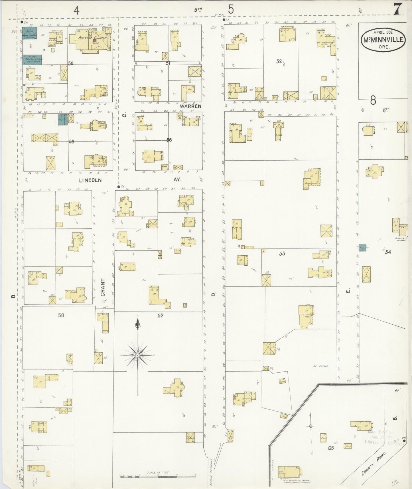 Sanborn Fire Insurance Map from McMinnville, Yamhill County, Oregon (1902), Sheet #0007 - Complete Map Set gallery image, historic Sanborn map, vintage wall art, Oregon Oregon