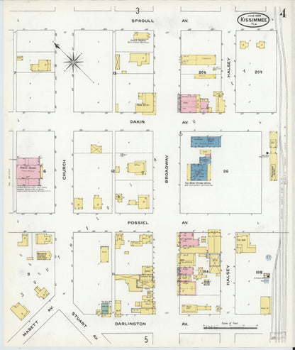 Sanborn Fire Insurance Map from Kissimmee, Osceola County, Florida (1909), Sheet #0004 - Complete Map Set gallery image, historic Sanborn map, vintage wall art, Florida Florida