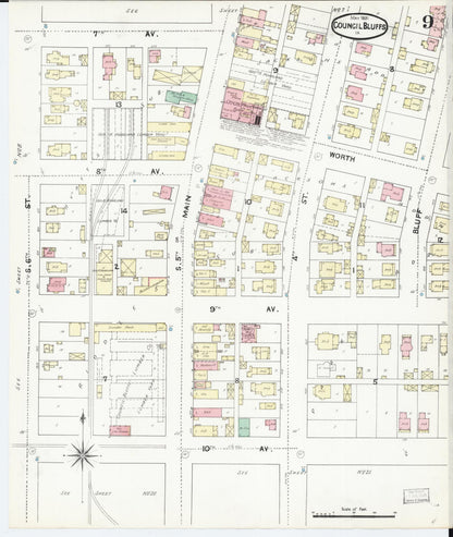 Sanborn Fire Insurance Map from Council Bluffs, Pottawattamie County, Iowa (1891), Sheet #0009 - Historic Sanborn Fire Insurance Map Print