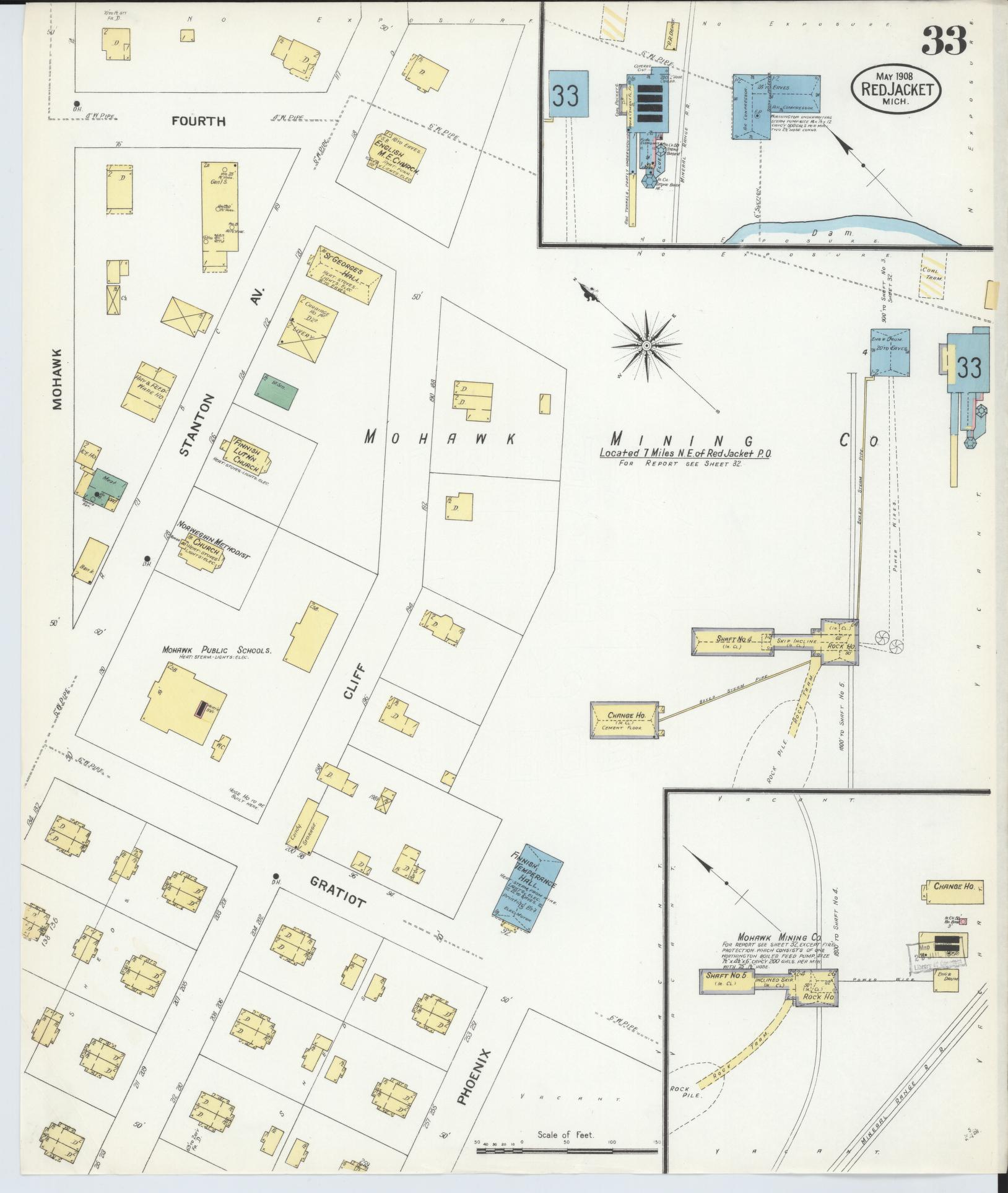 Sanborn Fire Insurance Map from Red Jacket, Houghton County, Michigan (1908), Sheet #0033 - Historic Sanborn Fire Insurance Map Print, vintage old map wall art, antique decor, genealogy gift, Michigan Michigan map