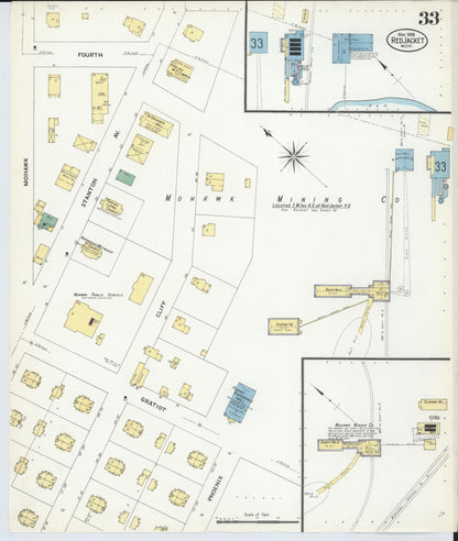 Sanborn Fire Insurance Map from Red Jacket, Houghton County, Michigan (1908), Sheet #0033 - Historic Sanborn Fire Insurance Map Print, vintage old map wall art, antique decor, genealogy gift, Michigan Michigan map