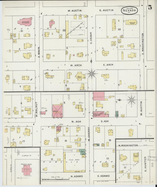 Sanborn Fire Insurance Map from Nevada, Vernon County, Missouri (1894), Sheet #0005 - Historic Sanborn Fire Insurance Map Print, vintage old map wall art, antique decor, genealogy gift, Missouri Missouri map