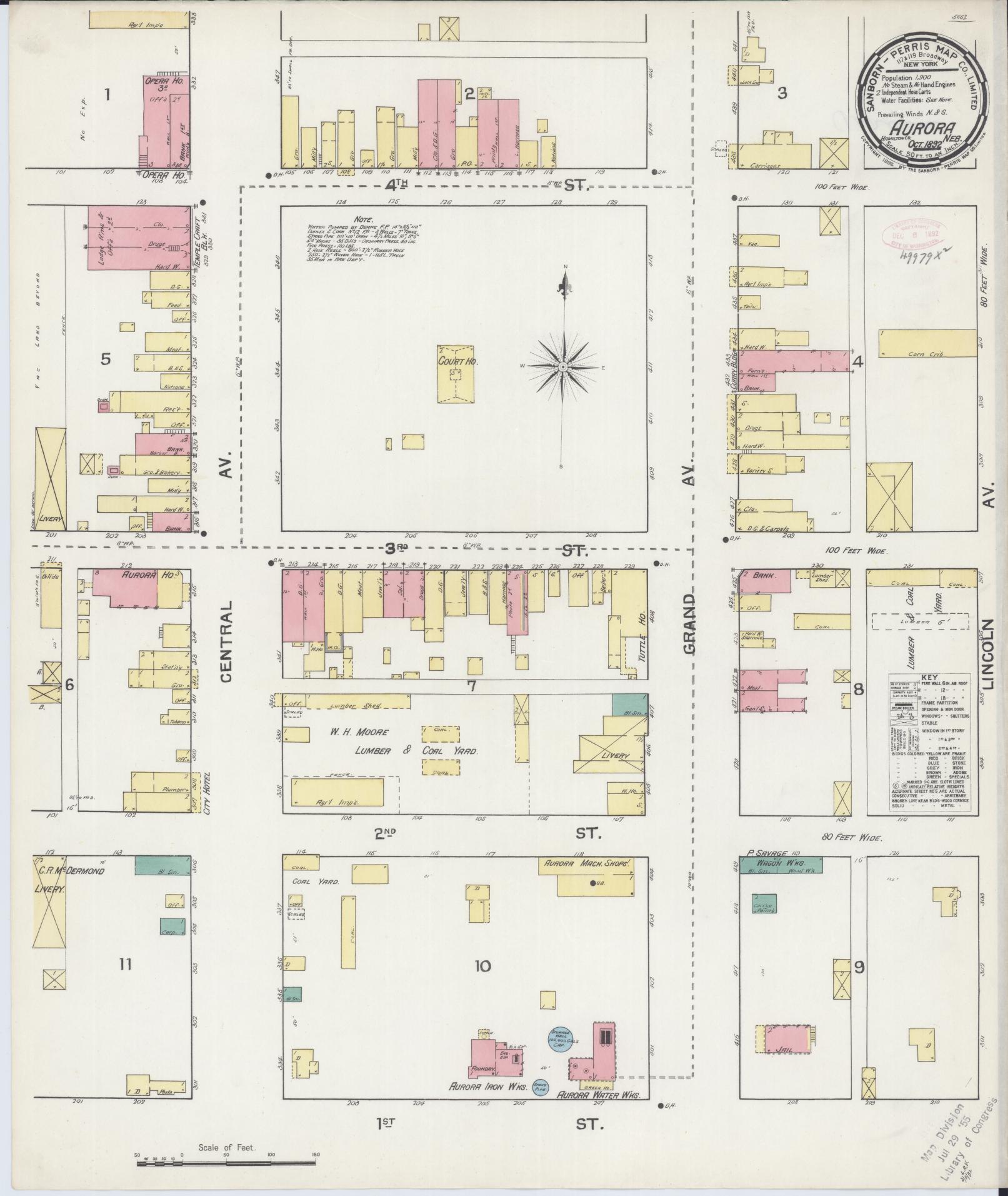 Sanborn Fire Insurance Map from Aurora, Hamilton County, Nebraska (1892), Sheet #0001 - Historic Sanborn Fire Insurance Map Print, vintage old map wall art, antique decor, genealogy gift, Nebraska Nebraska map