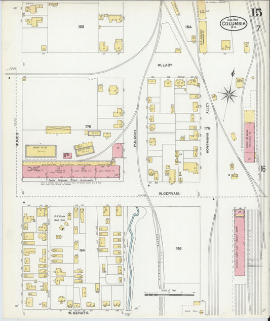 Sanborn Fire Insurance Map from Columbia, Richland County, South Carolina (1904), Sheet #0015 - Historic Sanborn Fire Insurance Map Print, vintage old map wall art, antique decor, genealogy gift, South Carolina South Carolina map