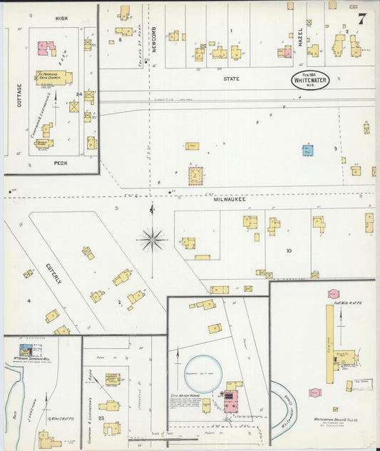 Sanborn Fire Insurance Map from Whitewater, Walworth County, Wisconsin (1904), Sheet #0007 - Historic Sanborn Fire Insurance Map Print, vintage old map wall art, antique decor, genealogy gift, Wisconsin Wisconsin map