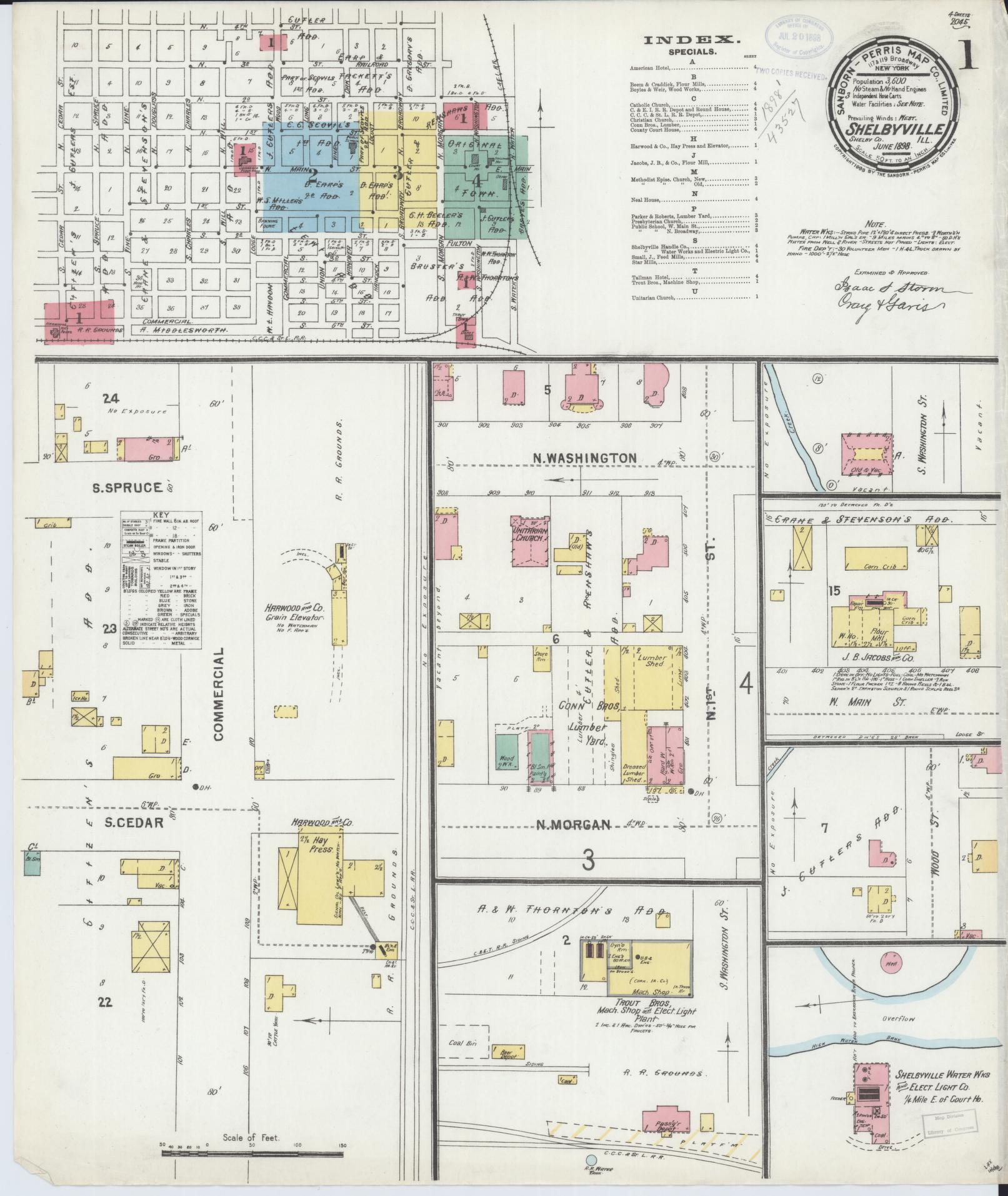 Sanborn Fire Insurance Map from Shelbyville, Shelby County, Illinois (1898), Sheet #0001 - Complete Map Set gallery image, historic Sanborn map, vintage wall art, Illinois Illinois