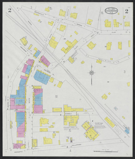 Sanborn Fire Insurance Map from Goodwater, Coosa County, Alabama (1928), Sheet #0002 - Historic Sanborn Fire Insurance Map Print, vintage old map wall art, antique decor, genealogy gift, Alabama Alabama map