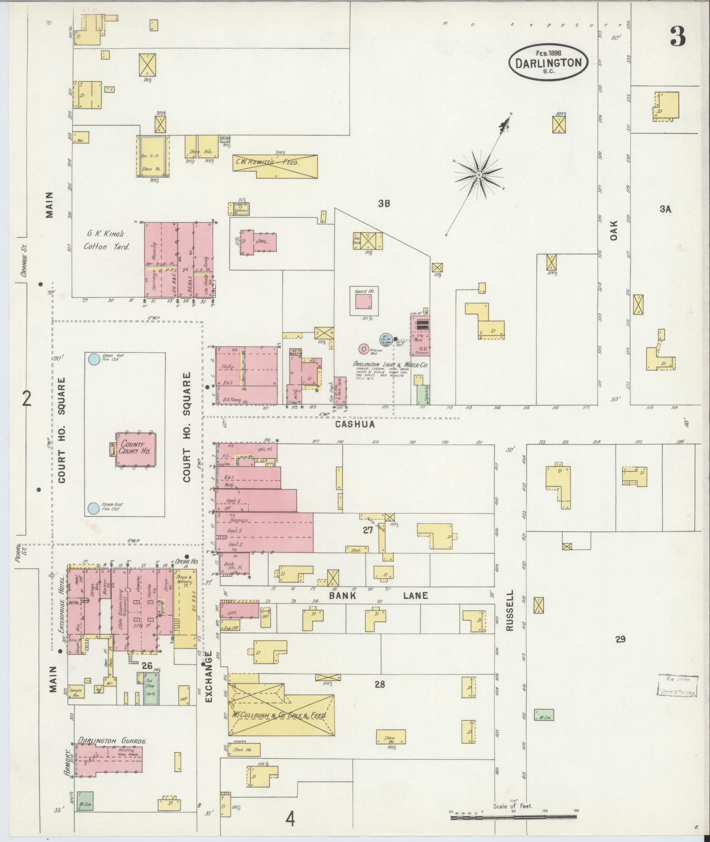Sanborn Fire Insurance Map from Darlington, Darlington County, South Carolina (1898), Sheet #0003 - Complete Map Set gallery image, historic Sanborn map, vintage wall art, South Carolina South Carolina