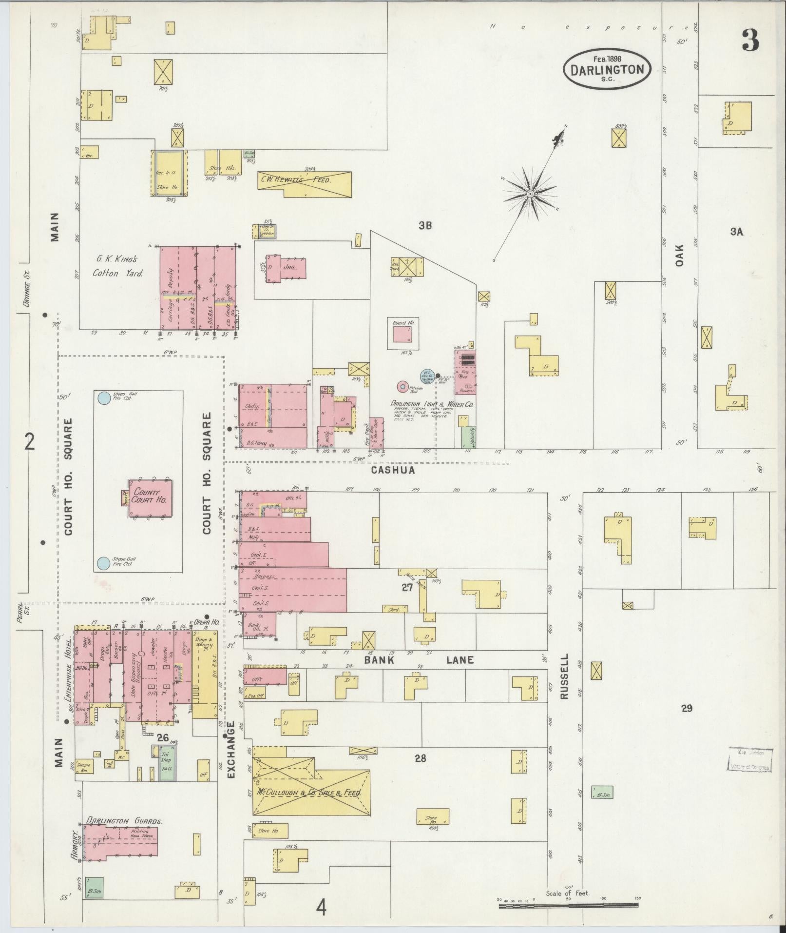 Sanborn Fire Insurance Map from Darlington, Darlington County, South Carolina (1898), Sheet #0003 - Complete Map Set gallery image, historic Sanborn map, vintage wall art, South Carolina South Carolina