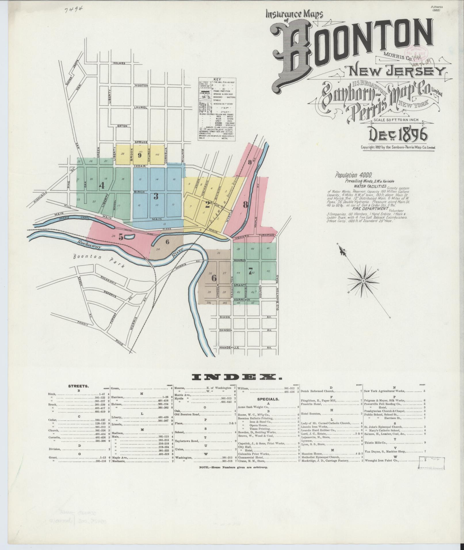 Sanborn Fire Insurance Map from Boonton, Morris County, New Jersey. (1896) – Historic Sanborn Fire Insurance Map Print