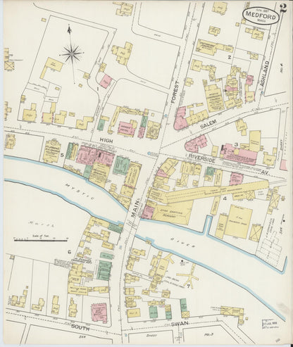Sanborn Fire Insurance Map from Medford, Middlesex County, Massachusetts (1887), Sheet #0002 - Historic Sanborn Fire Insurance Map Print, vintage old map wall art, antique decor, genealogy gift, Massachusetts Massachusetts map
