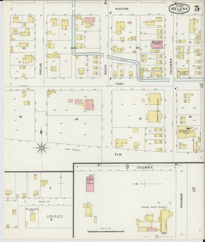 Sanborn Fire Insurance Map from Helena, Phillips County, Arkansas (1896), Sheet #0005 - Complete Map Set gallery image, historic Sanborn map, vintage wall art, Arkansas Arkansas
