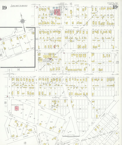 Sanborn Fire Insurance Map from Marinette, Marinette County, Wisconsin (1935), Sheet #0019 - Historic Sanborn Fire Insurance Map Print, vintage old map wall art, antique decor, genealogy gift, Wisconsin Wisconsin map
