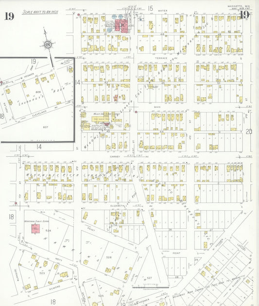 Sanborn Fire Insurance Map from Marinette, Marinette County, Wisconsin (1935), Sheet #0019 - Historic Sanborn Fire Insurance Map Print, vintage old map wall art, antique decor, genealogy gift, Wisconsin Wisconsin map