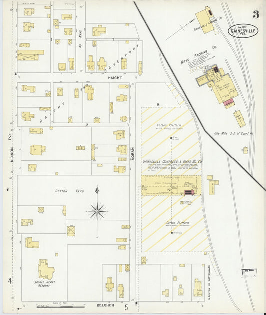 Sanborn Fire Insurance Map from Gainesville, Cooke County, Texas (1902), Sheet #0003 - Historic Sanborn Fire Insurance Map Print, vintage old map wall art, antique decor, genealogy gift, Texas Texas map
