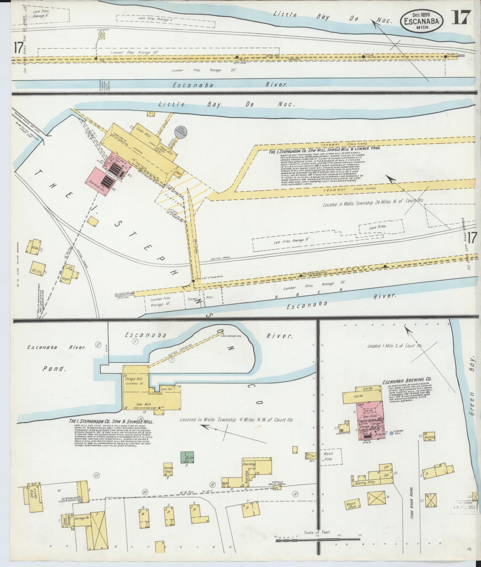 Sanborn Fire Insurance Map from Escanaba, Delta County, Michigan (1899), Sheet #0017 - Historic Sanborn Fire Insurance Map Print, vintage old map wall art, antique decor, genealogy gift, Michigan Michigan map