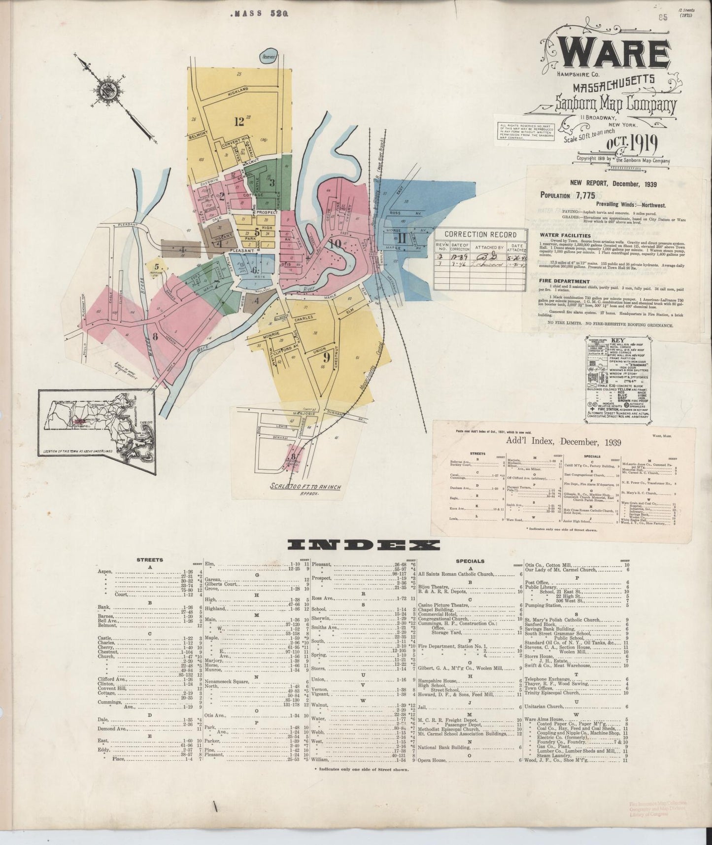 Sanborn Fire Insurance Map from Ware, Hampshire County, Massachusetts. (1946) – Historic Sanborn Fire Insurance Map Print