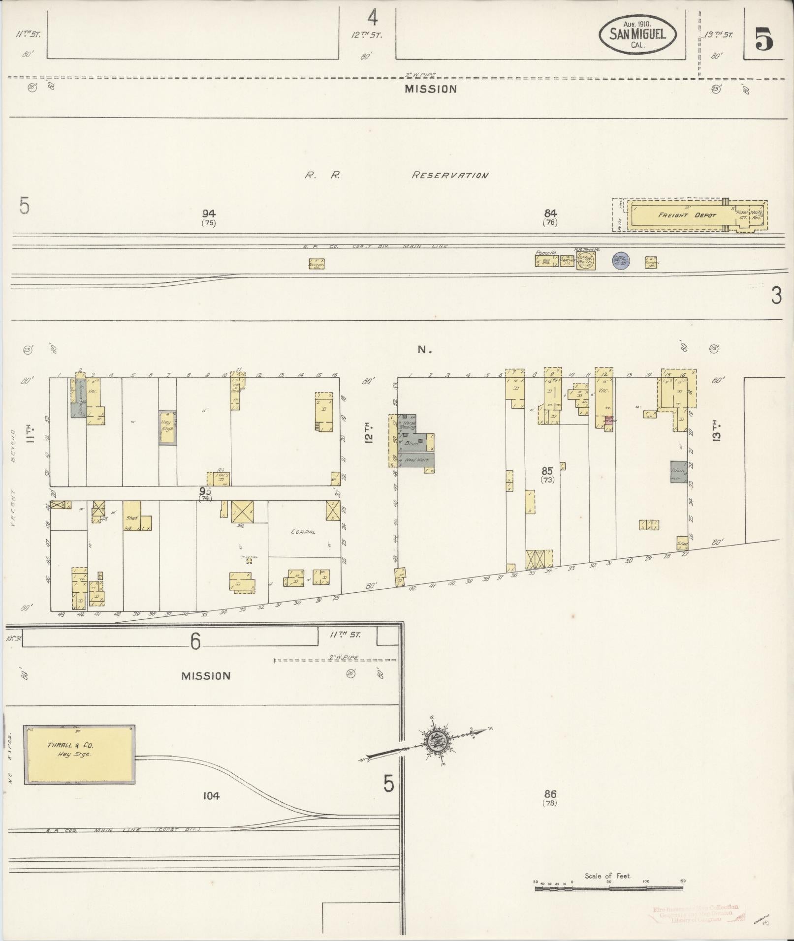 Sanborn Fire Insurance Map from San Miguel, San Luis Obispo County, California (1910), Sheet #0005 - Complete Map Set gallery image, historic Sanborn map, vintage wall art, California California