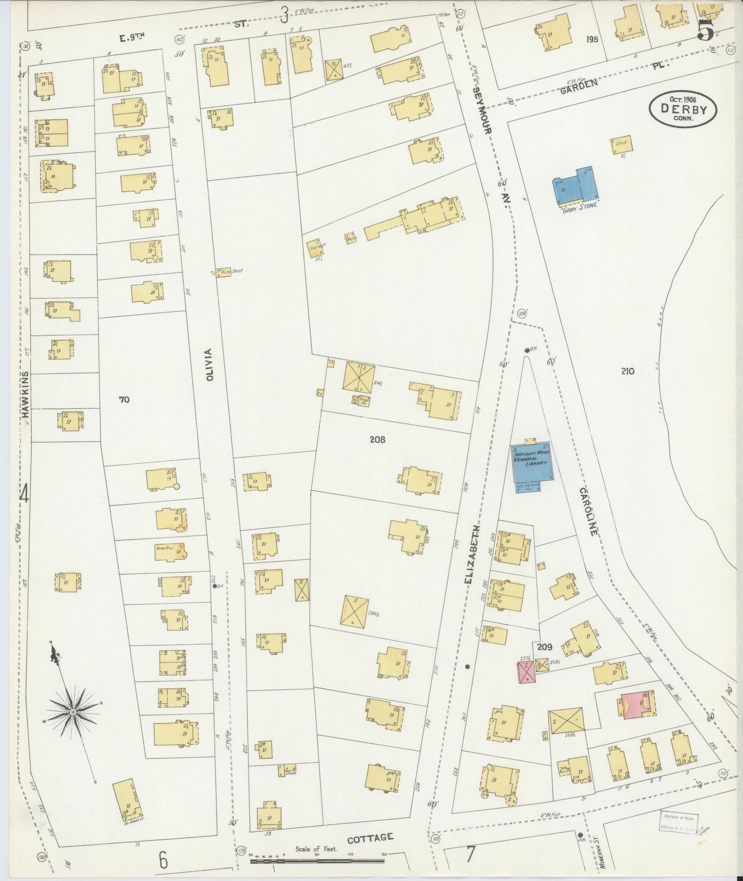 Sanborn Fire Insurance Map from Derby, New Haven County, Connecticut (1906), Sheet #0005 - Complete Map Set gallery image, historic Sanborn map, vintage wall art, Connecticut Connecticut