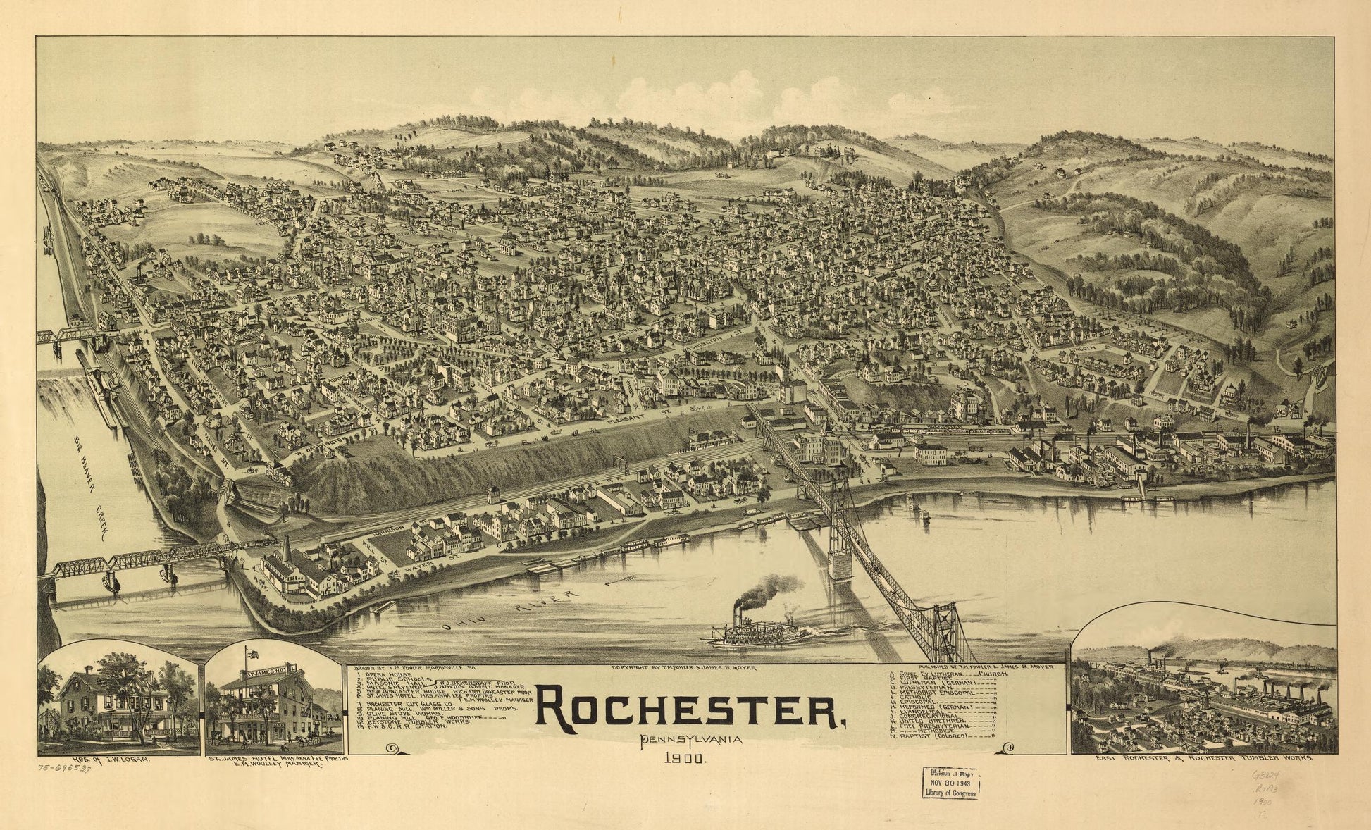 Rochester, Pennsylvania 1900. (1900) – Historic Bird’s-Eye View Panorama Print