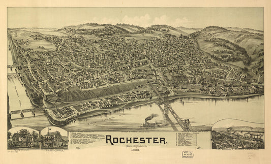 Rochester, Pennsylvania 1900. (1900) – Historic Bird’s-Eye View Panorama Print