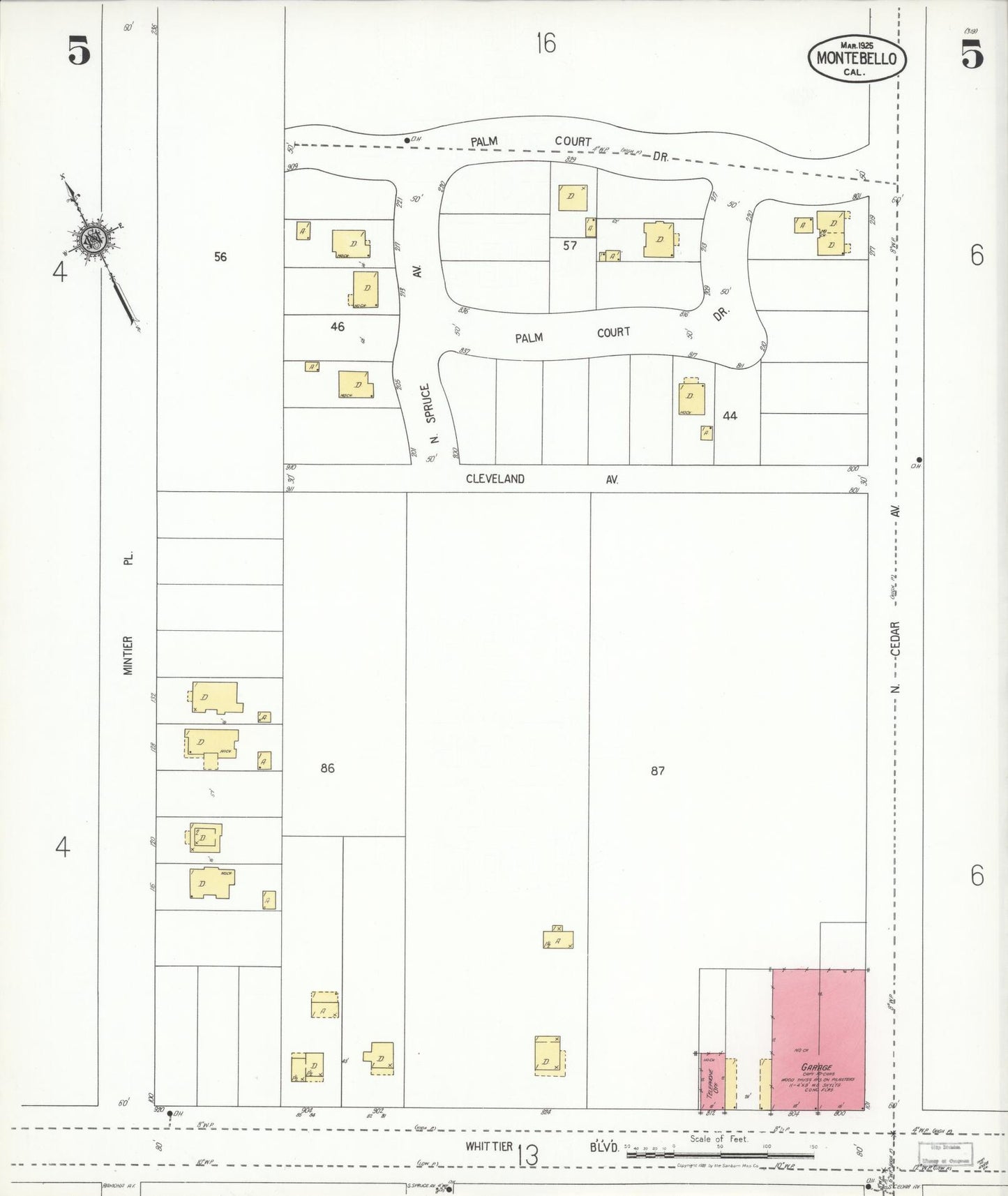 Sanborn Fire Insurance Map from Montebello, Los Angeles County, California (1925), Sheet #0005 - Historic Sanborn Fire Insurance Map Print, vintage old map wall art, antique decor, genealogy gift, California California map