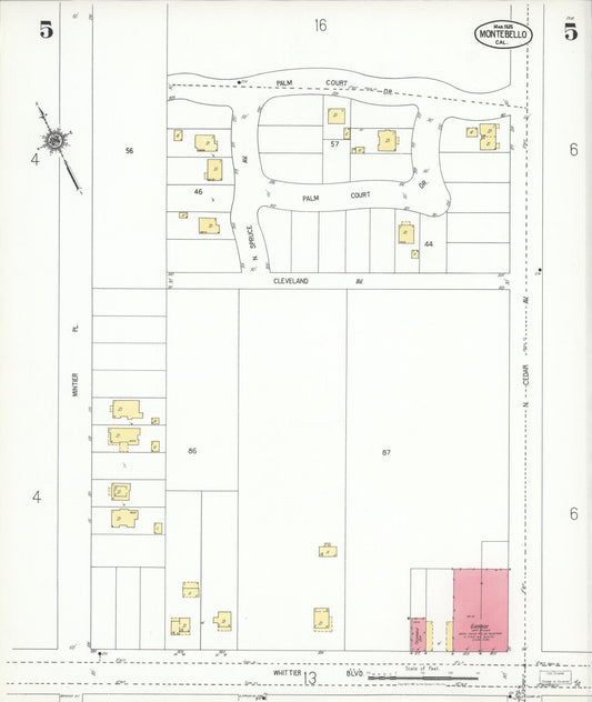 Sanborn Fire Insurance Map from Montebello, Los Angeles County, California (1925), Sheet #0005 - Historic Sanborn Fire Insurance Map Print, vintage old map wall art, antique decor, genealogy gift, California California map