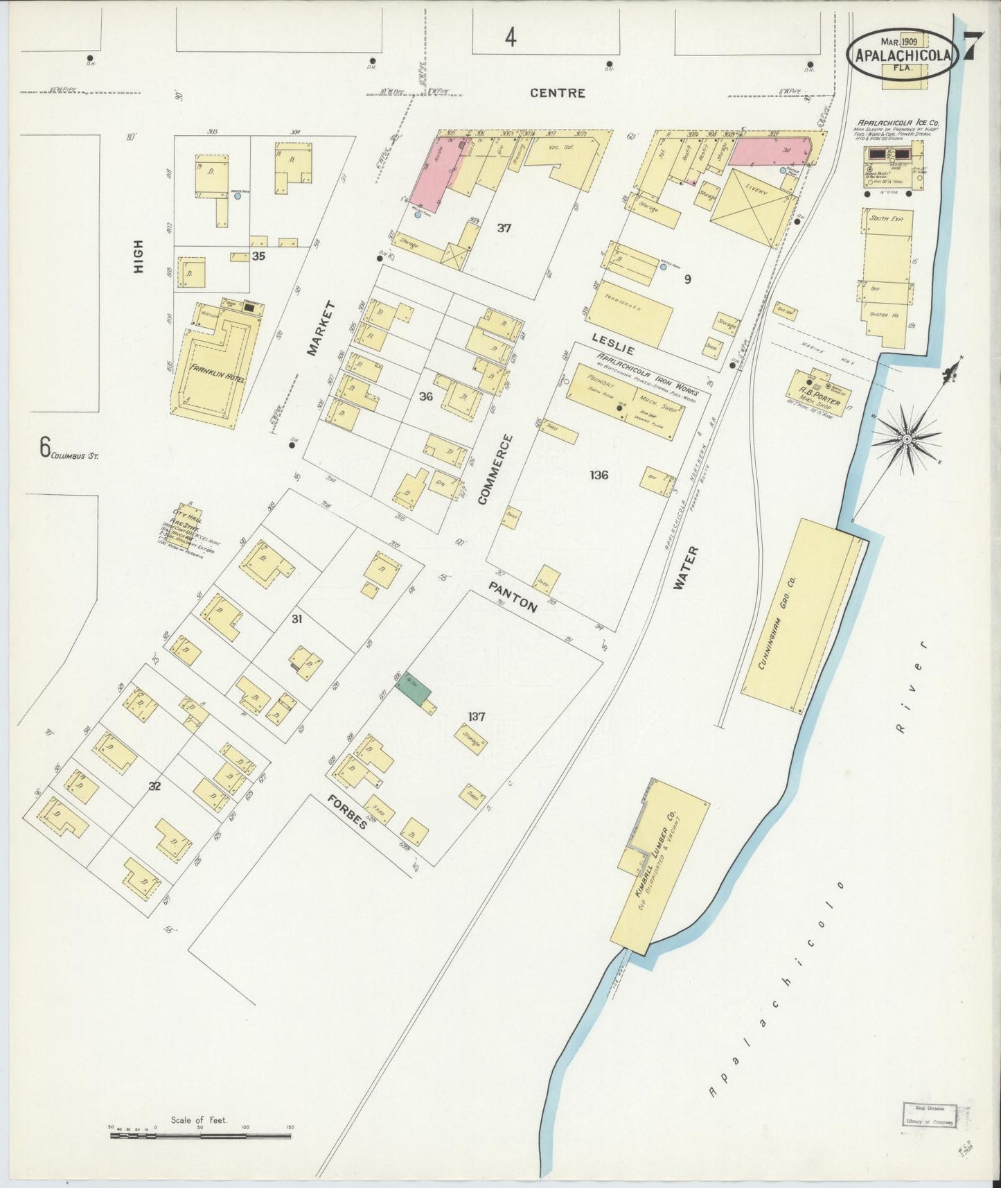 Sanborn Fire Insurance Map from Apalachicola, Franklin County, Florida (1909), Sheet #0007 - Complete Map Set gallery image, historic Sanborn map, vintage wall art, Florida Florida