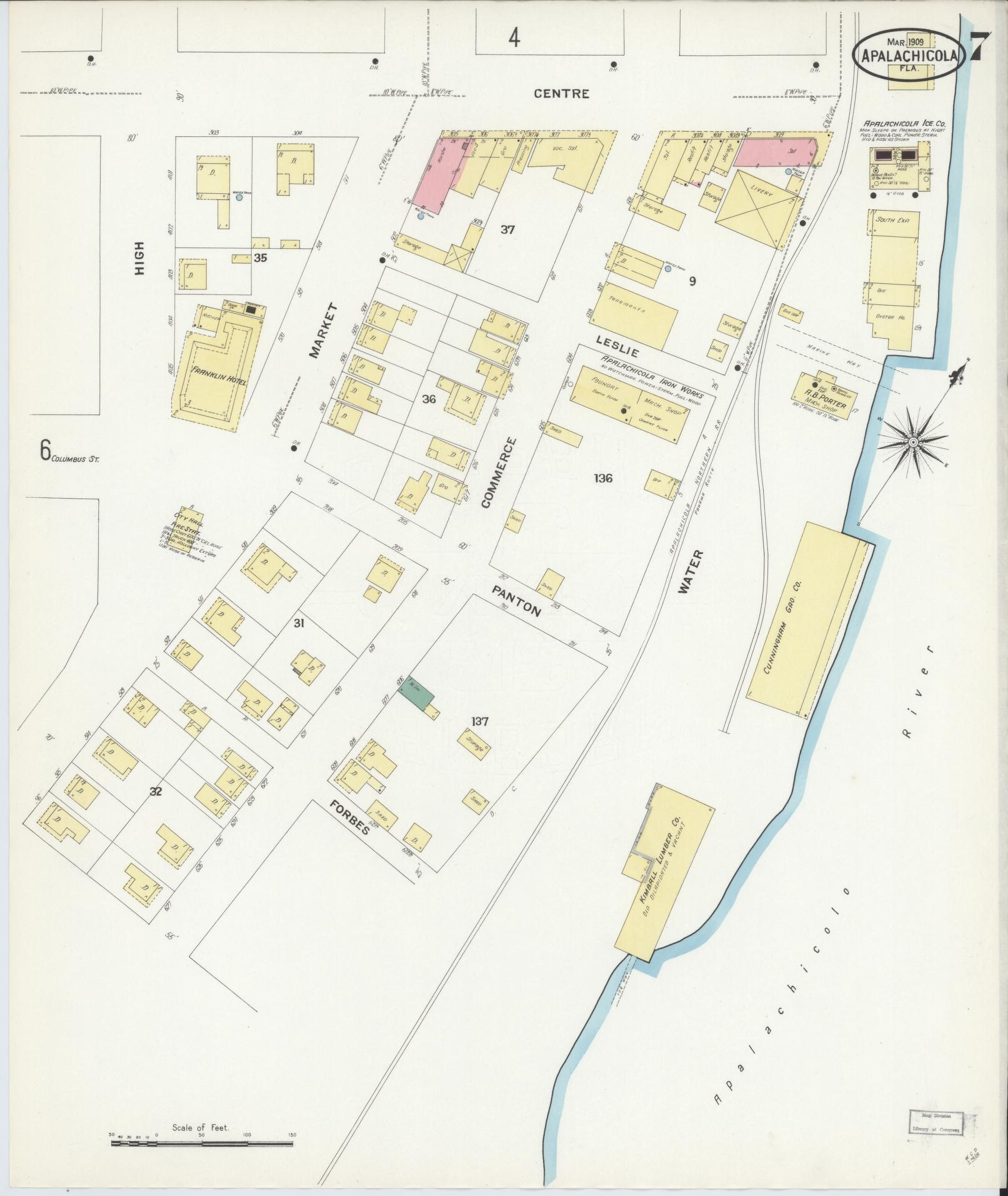 Sanborn Fire Insurance Map from Apalachicola, Franklin County, Florida (1909), Sheet #0007 - Complete Map Set gallery image, historic Sanborn map, vintage wall art, Florida Florida