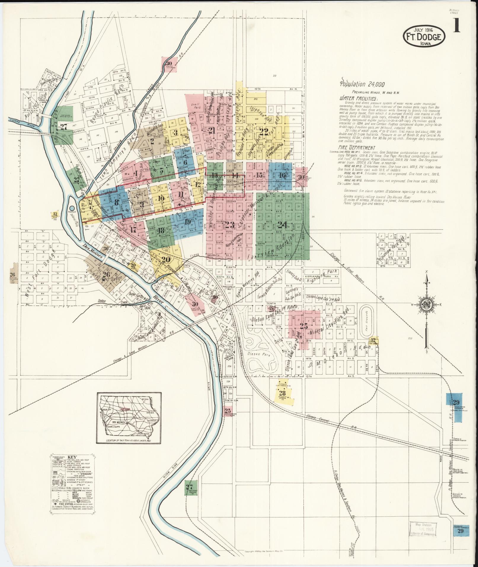Sanborn Fire Insurance Map from Fort Dodge, Webster County, Iowa. (1916) – Map View