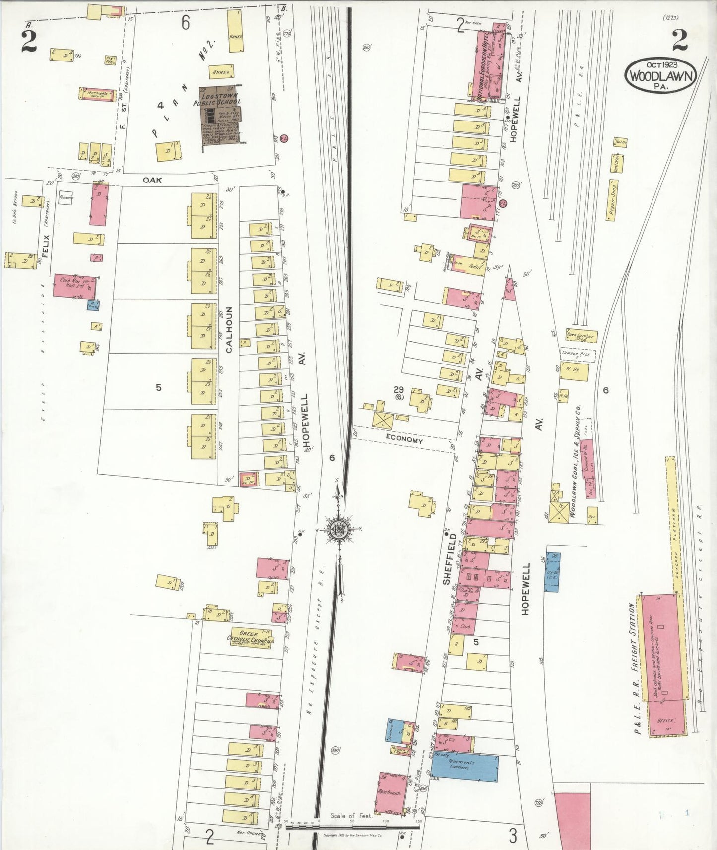 Sanborn Fire Insurance Map from Woodlawn, Beaver County, Pennsylvania (1923), Sheet #0002 - Complete Map Set gallery image, historic Sanborn map, vintage wall art, Pennsylvania Pennsylvania