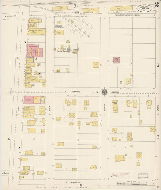 Sanborn Fire Insurance Map from Compton, Los Angeles County, California (1916), Sheet #0002 - Historic Sanborn Fire Insurance Map Print, vintage old map wall art, antique decor, genealogy gift, California California map
