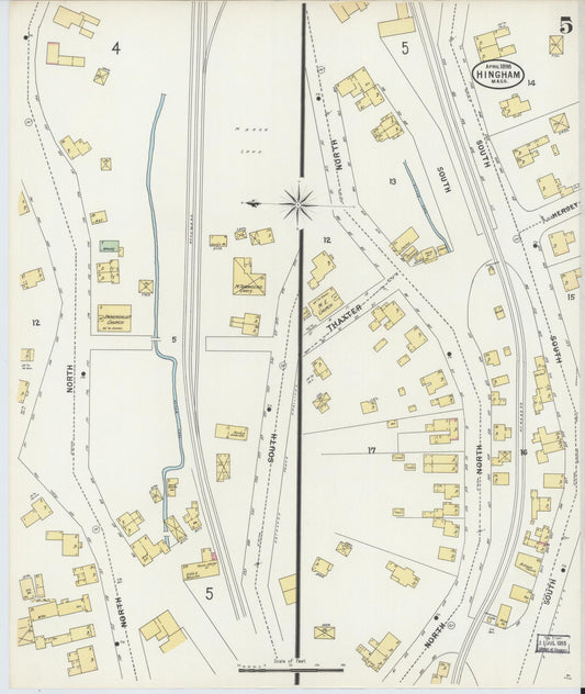 Sanborn Fire Insurance Map from Hingham, Plymouth County, Massachusetts (1898), Sheet #0005 - Historic Sanborn Fire Insurance Map Print, vintage old map wall art, antique decor, genealogy gift, Massachusetts Massachusetts map