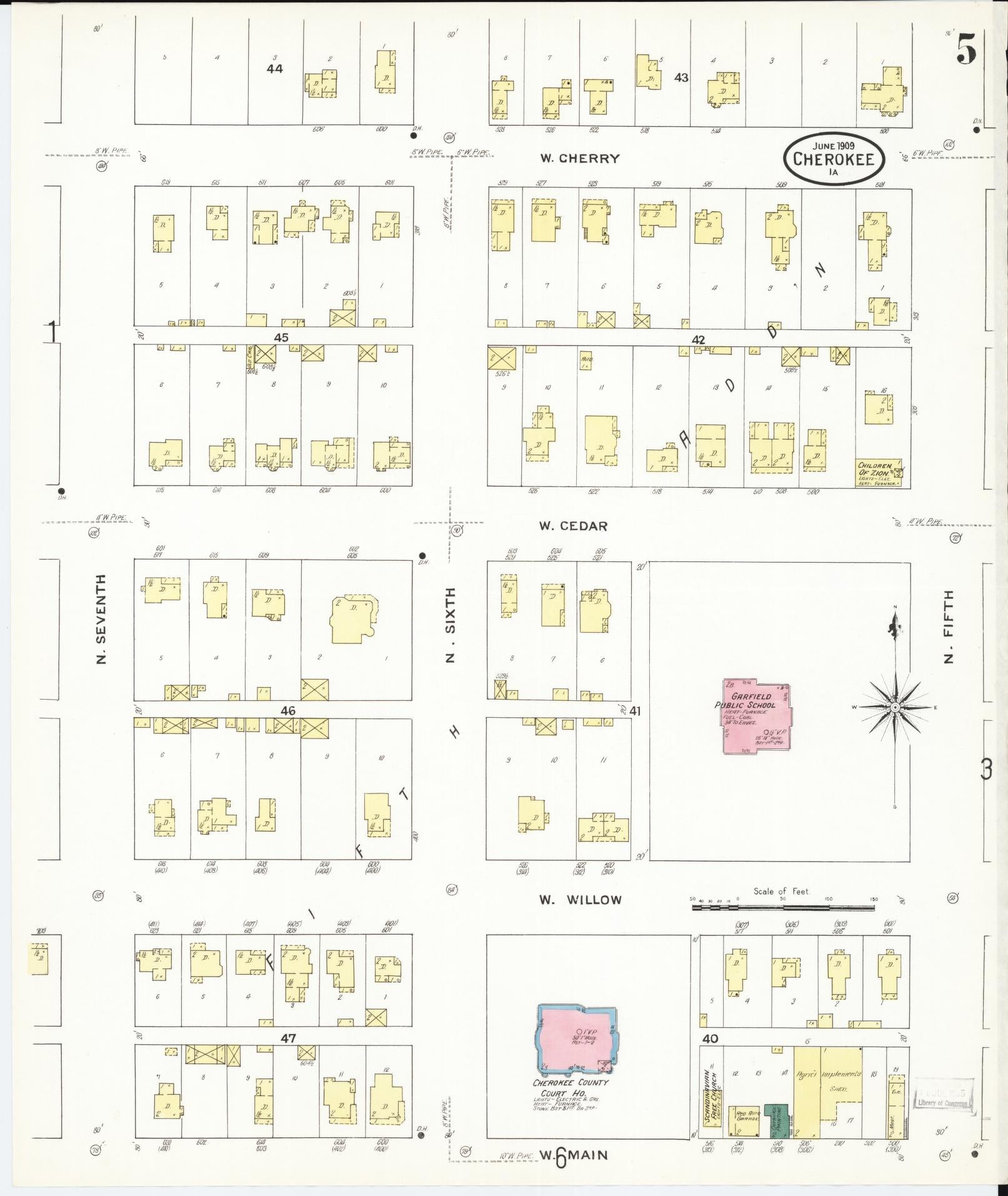 Sanborn Fire Insurance Map from Cherokee, Cherokee County, Iowa (1909), Sheet #0005 - Historic Sanborn Fire Insurance Map Print, vintage old map wall art