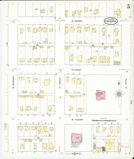 Sanborn Fire Insurance Map from Cherokee, Cherokee County, Iowa (1909), Sheet #0005 - Historic Sanborn Fire Insurance Map Print, vintage old map wall art