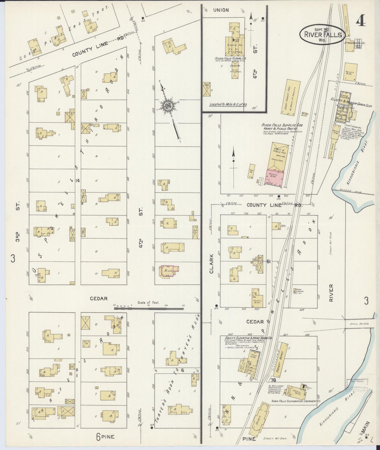 Sanborn Fire Insurance Map from River Falls, St. Croix and Pierce Counties, Wisconsin (1912), Sheet #0004 - Complete Map Set gallery image, historic Sanborn map, vintage wall art, Wisconsin Wisconsin