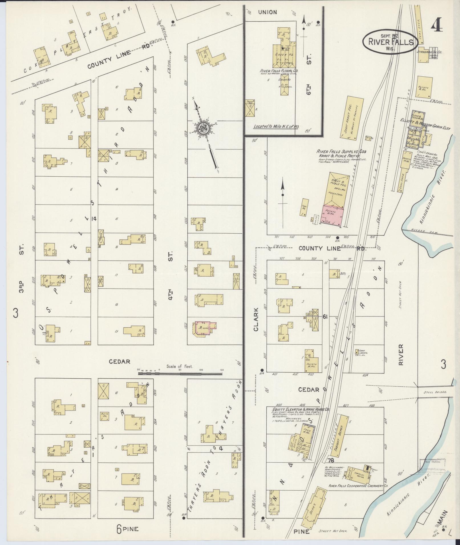 Sanborn Fire Insurance Map from River Falls, St. Croix and Pierce Counties, Wisconsin (1912), Sheet #0004 - Complete Map Set gallery image, historic Sanborn map, vintage wall art, Wisconsin Wisconsin