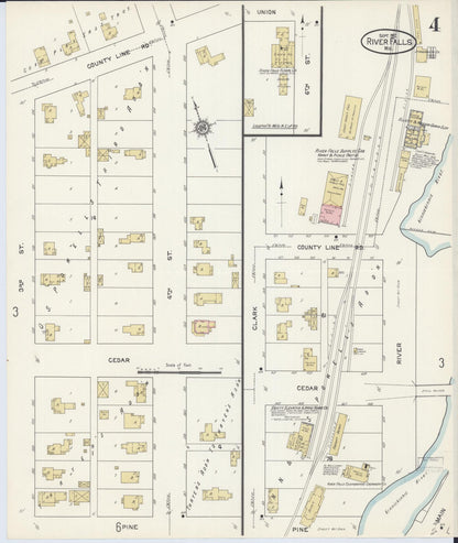 Sanborn Fire Insurance Map from River Falls, St. Croix and Pierce Counties, Wisconsin (1912), Sheet #0004 - Complete Map Set gallery image, historic Sanborn map, vintage wall art, Wisconsin Wisconsin