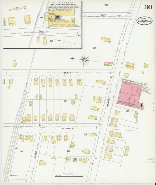 Sanborn Fire Insurance Map from Glens Falls, Warren County, New York (1901), Sheet #0030 - Historic Sanborn Fire Insurance Map Print, vintage old map wall art, antique decor, genealogy gift, New York New York map