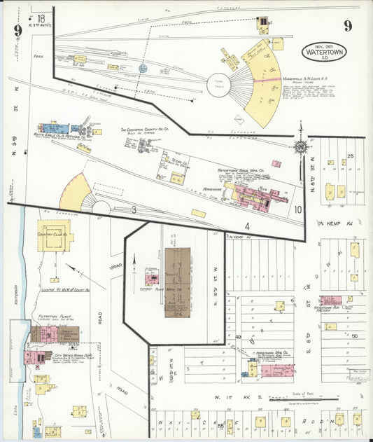 Sanborn Fire Insurance Map from Watertown, Codington County, South Dakota (1923), Sheet #0009 - Historic Sanborn Fire Insurance Map Print, vintage old map wall art, antique decor, genealogy gift, South Dakota South Dakota map