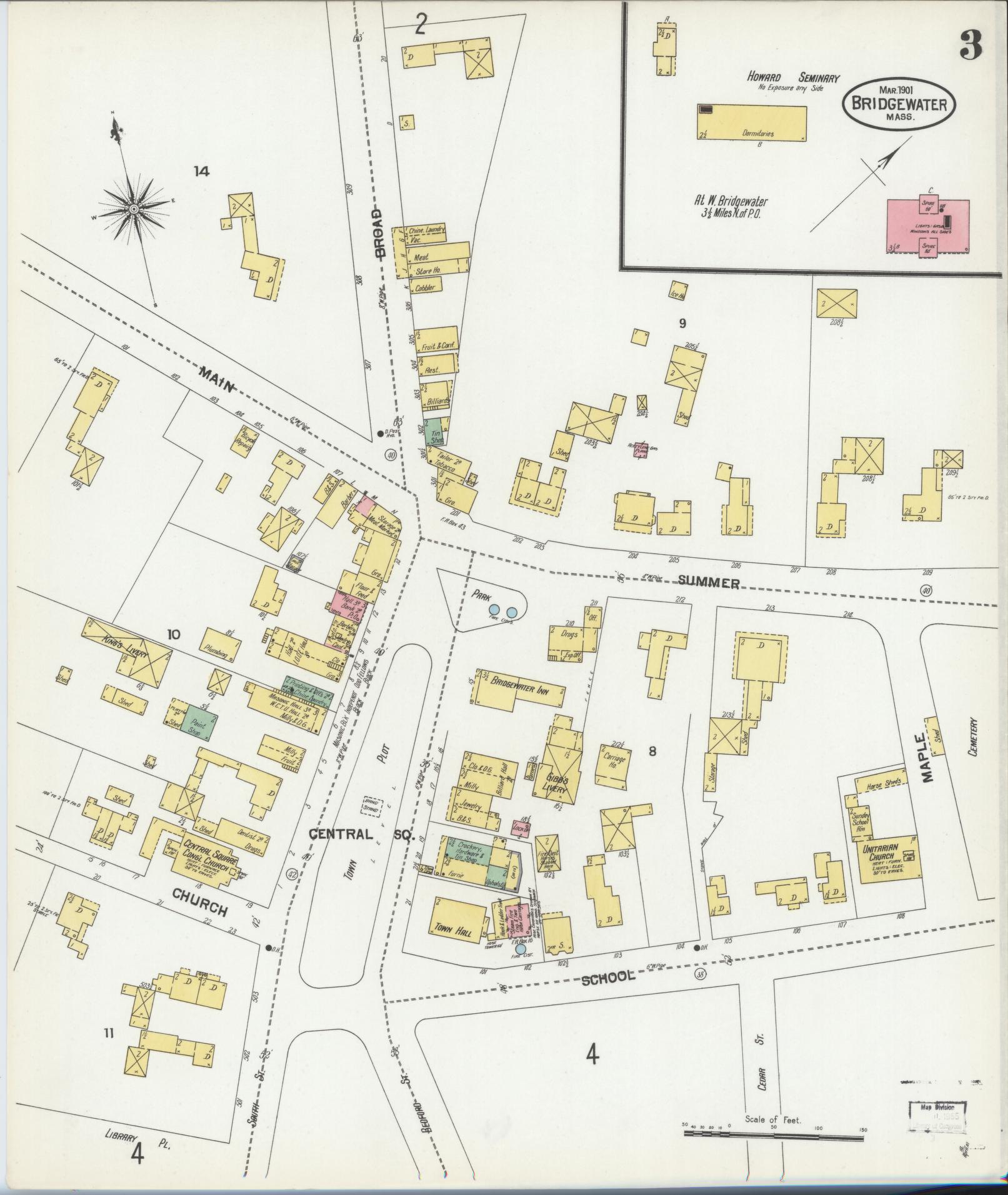 Sanborn Fire Insurance Map from Bridgewater, Plymouth County, Massachusetts (1901), Sheet #0003 - Historic Sanborn Fire Insurance Map Print, vintage old map wall art, antique decor, genealogy gift, Massachusetts Massachusetts map