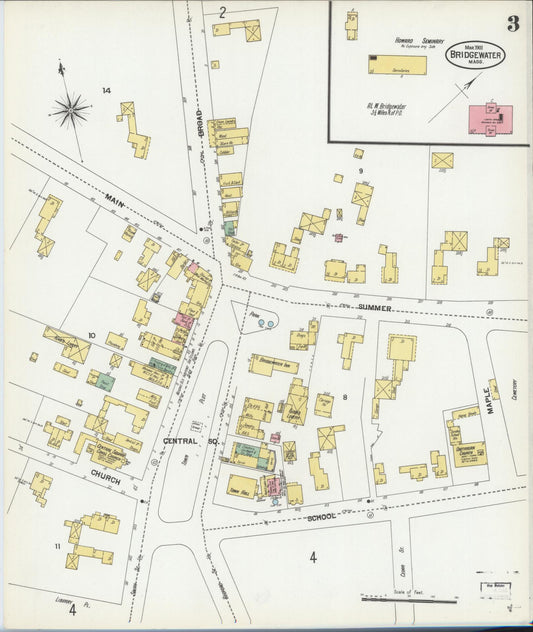 Sanborn Fire Insurance Map from Bridgewater, Plymouth County, Massachusetts (1901), Sheet #0003 - Historic Sanborn Fire Insurance Map Print, vintage old map wall art, antique decor, genealogy gift, Massachusetts Massachusetts map