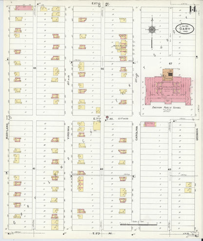 Sanborn Fire Insurance Map from Gary, Lake County, Indiana (1911), Sheet #0014 - Historic Sanborn Fire Insurance Map Print, vintage old map wall art, antique decor, genealogy gift, Indiana Indiana map