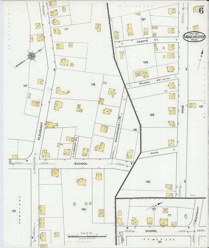 Sanborn Fire Insurance Map from Manchester, Essex County, Massachusetts (1921), Sheet #0006 - Historic Sanborn Fire Insurance Map Print, vintage old map wall art, antique decor, genealogy gift, Massachusetts Massachusetts map