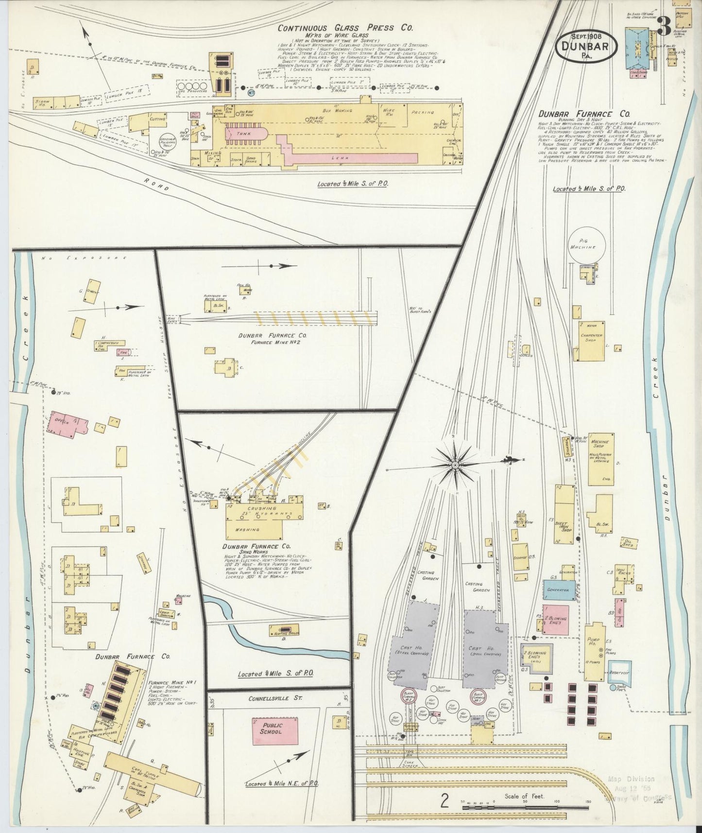 Sanborn Fire Insurance Map from Dunbar, Fayette County, Pennsylvania (1908), Sheet #0003 - Historic Sanborn Fire Insurance Map Print, vintage old map wall art, antique decor, genealogy gift, Pennsylvania Pennsylvania map